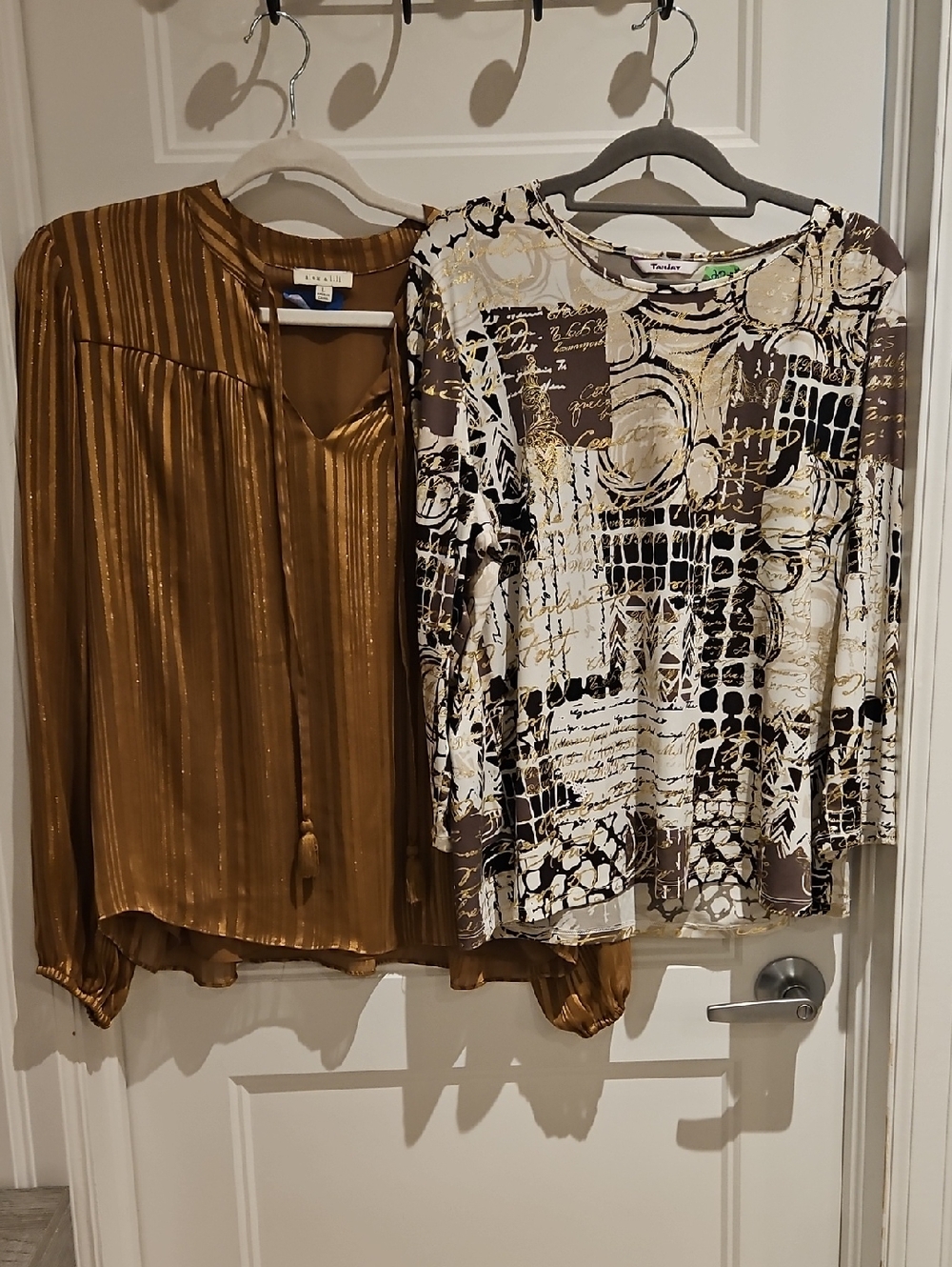 TanJay Long Sleeve Top & Alex & Lili Metallic Gold Long-Sleeve Blouse
